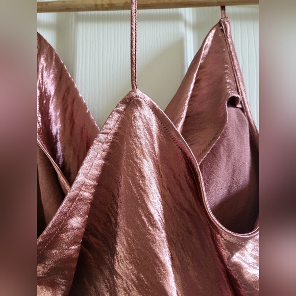 Express Rose Gold Shiny Cowl Neck Top - Picture 7 of 12